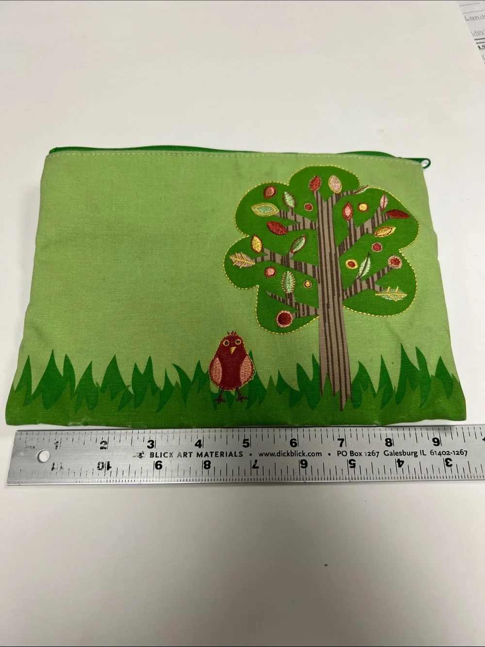 Barnes & Noble Bright Green with Colorful Bird &Tree Design Canvas Pencil Case